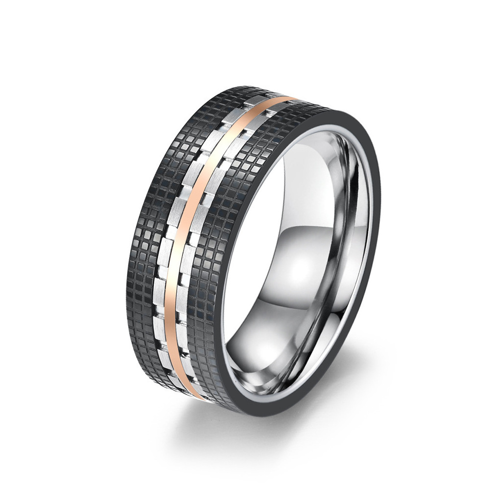 Hot Selling Two-tone Rose Gold Blue Stainless Steel Ring For Men Trendy Wholesale Custom Titanium Steel Rings Jewelry