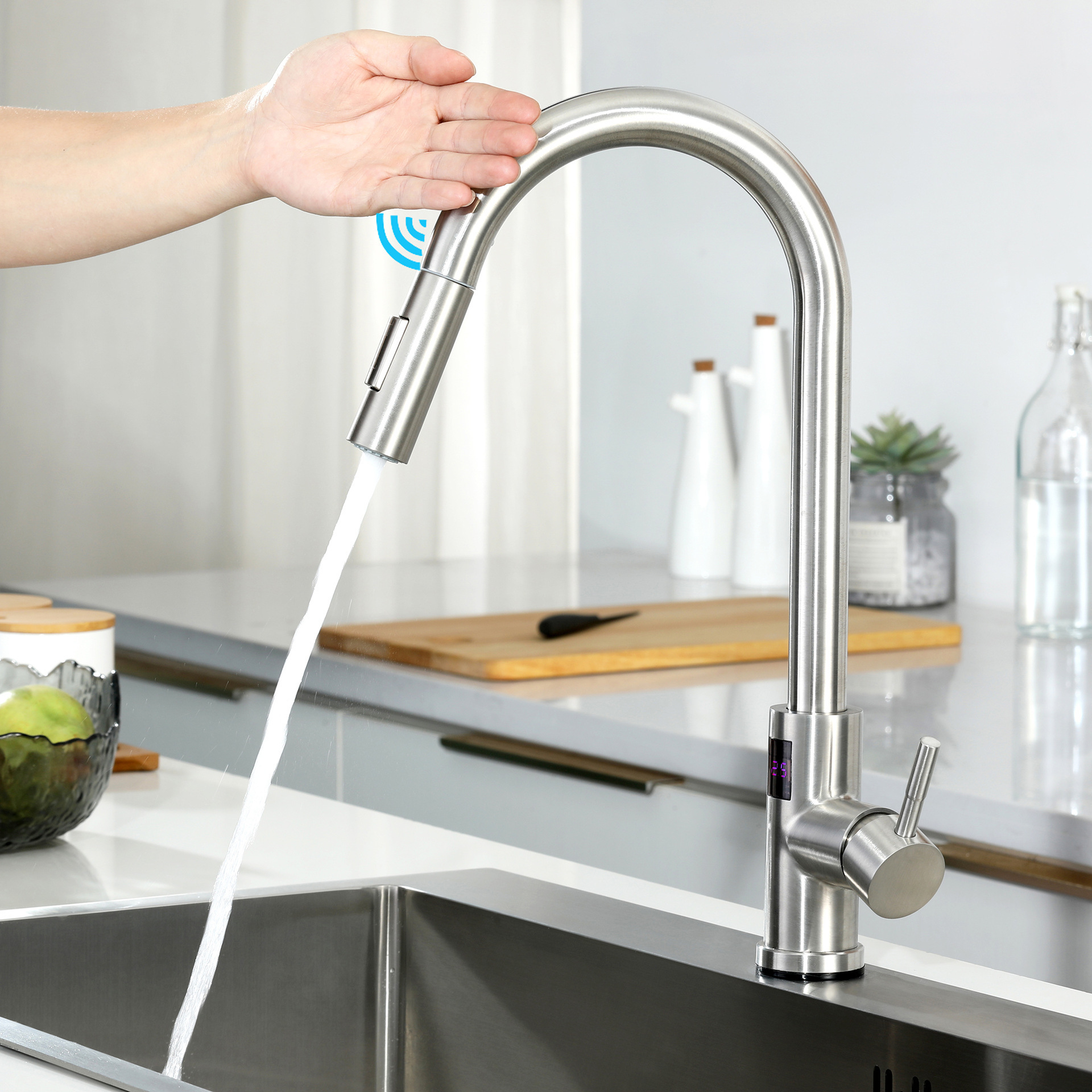 Stainless Steel Hot Cold Pull Out Kitchen Sink Mixer Tap Smart Sensor Touch Digital Touch Kitchen Faucet