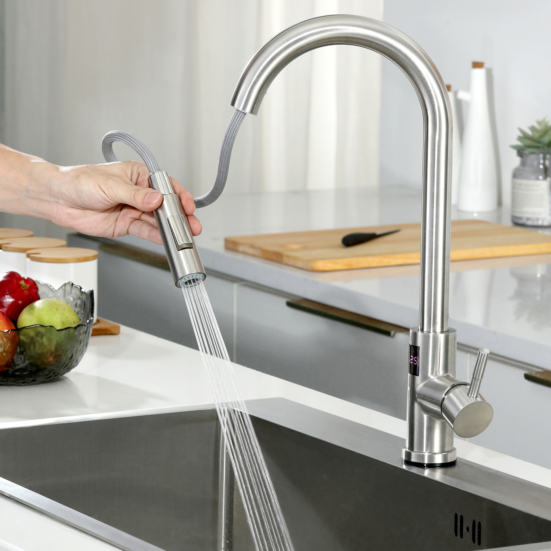 Stainless Steel Hot Cold Pull Out Kitchen Sink Mixer Tap Smart Sensor Touch Digital Touch Kitchen Faucet