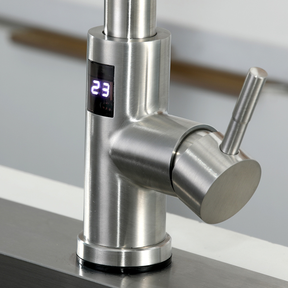 Stainless steel 304 brushed digital display Sensitive Touch Control Faucet Mixer Pull down Kitchen Faucet