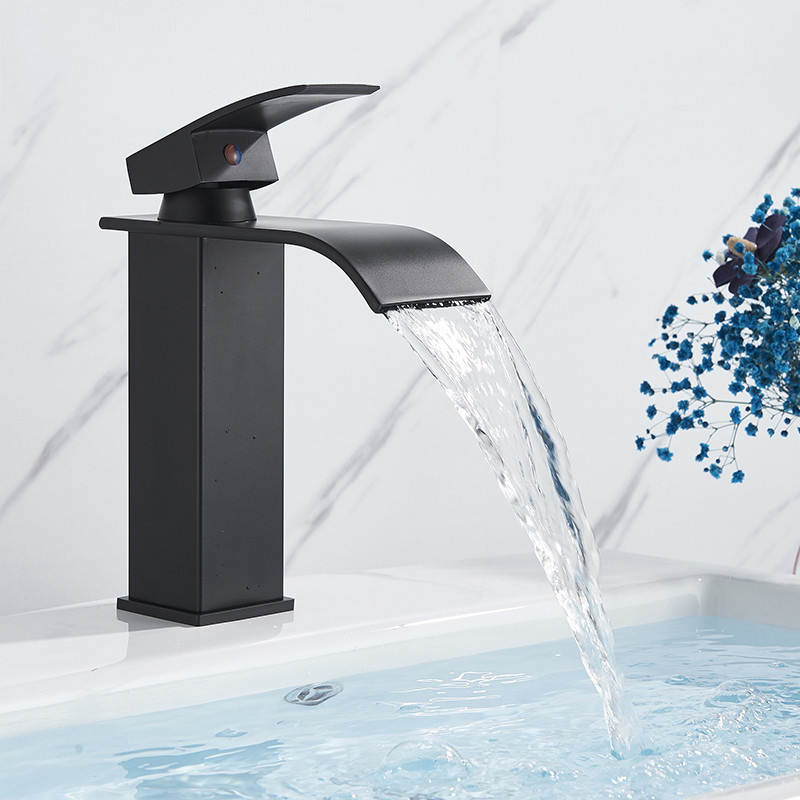 Bathroom Waterfall Basin Faucet Bath Sink Faucet Hot&Cold Water Mixer Vanity Tap Deck Mounted Washbasin Taps