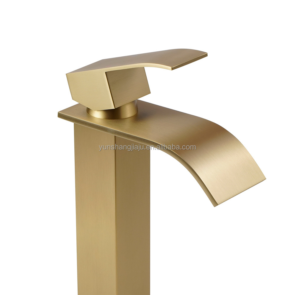 Brushed Gold Tall Bathroom Sink Faucet Waterfall Bathroom Faucet for Vessel Sinks Single Handle Bathroom Vanity Faucet