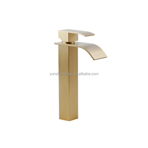 Brushed Gold Tall Bathroom Sink Faucet Waterfall Bathroom Faucet for Vessel Sinks Single Handle Bathroom Vanity Faucet