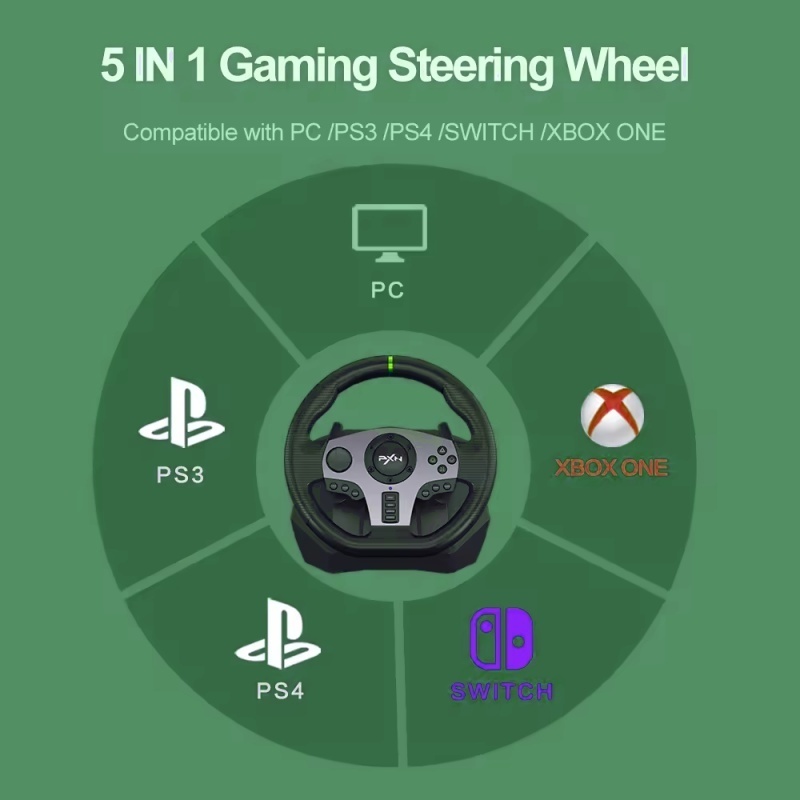 V9 Vibration Gaming Racing Wheel Set 900 Degree Racing Steering Wheel With Pedal And Gear Stick For Pc, Ps4, Xbox, Switch