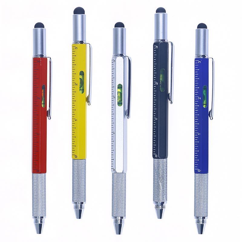 Eacajess multifunctional ruler level gauge touchscreen stylus 6 in 1tech tool metal ballpoint pen