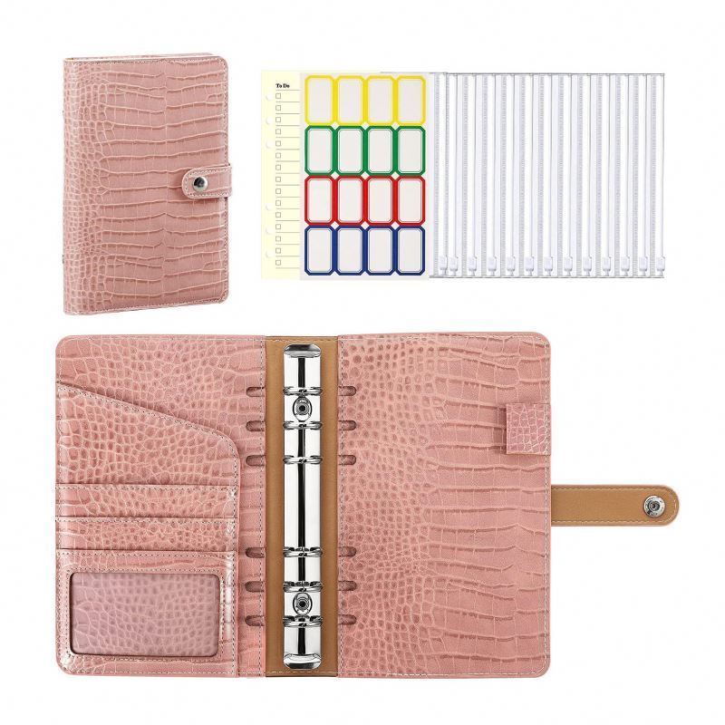 ellio trades Pink Crocodile Pattern Budget Binder with Zipper Envelopes A6 Binder Notebook  Money Organizer budget binder