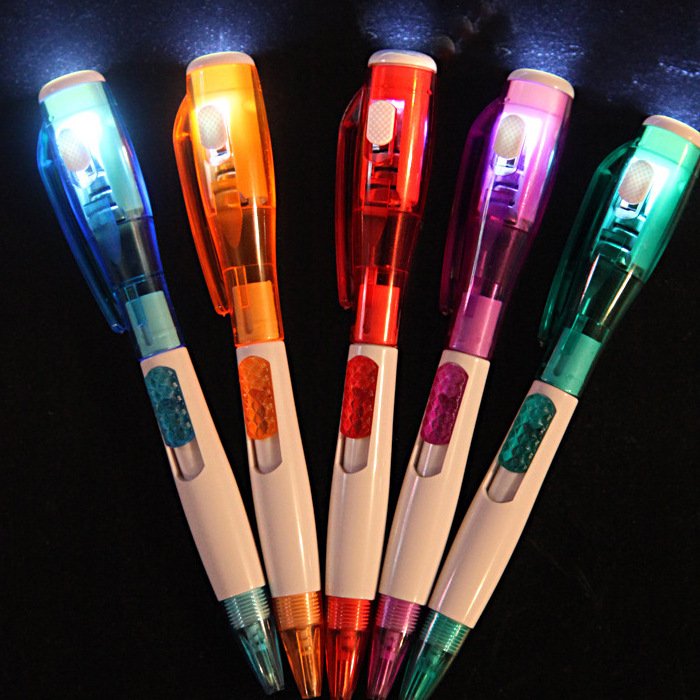 Custom Quality Promotional Gift pocket torch mini led light pen flashlight with clip Laser Logo Stylus luminous Ballpoint Pen