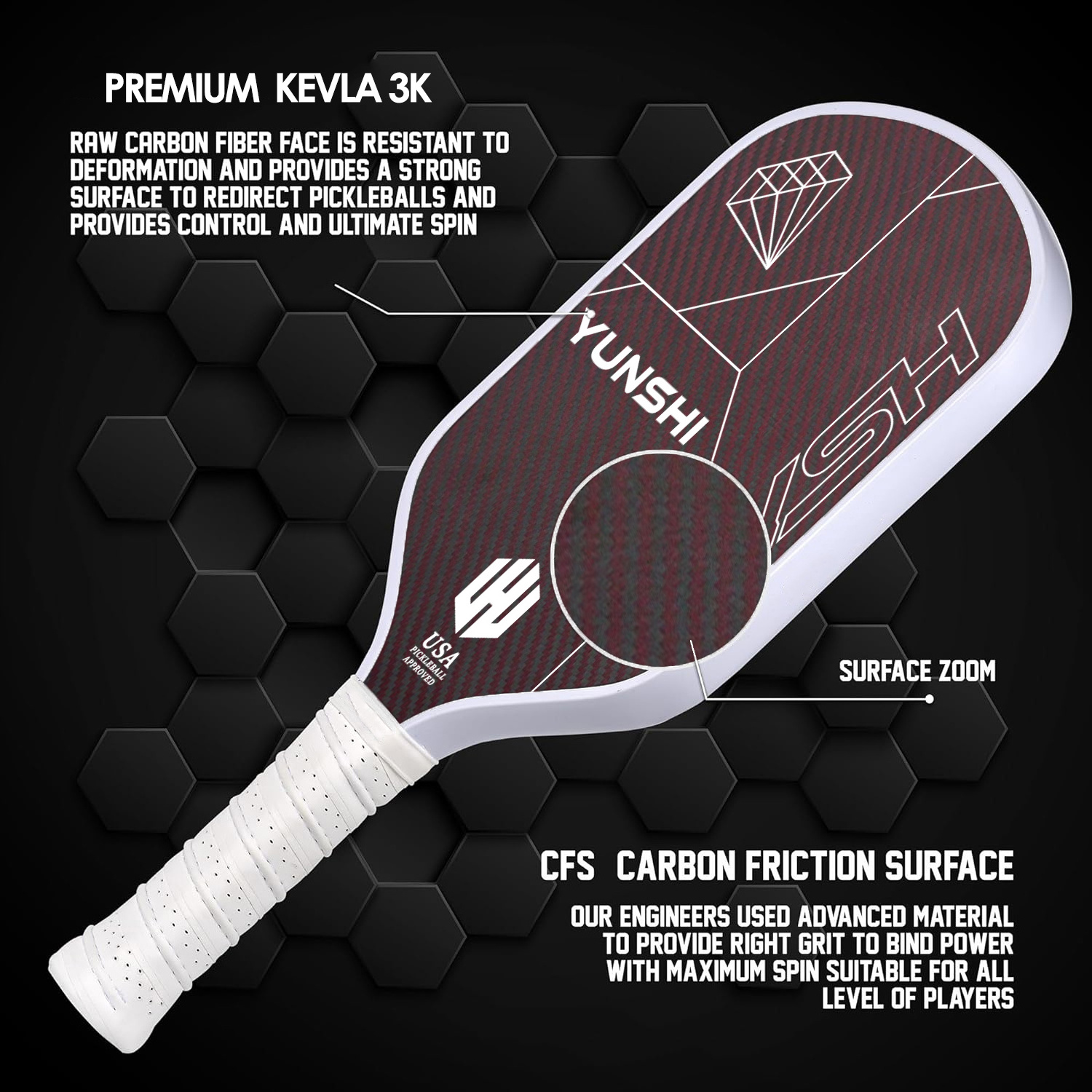 2024 New Thermoformed Dynamic Kevlar Surface Pickleball Paddle 16mm Honeycomb Poly Core for Pickleballs Sport