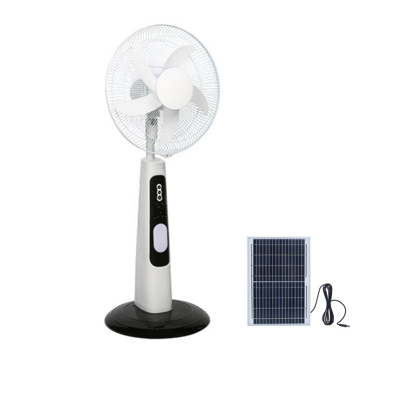 18 Inch AC DC Rechargeable electric 12V DC Solar Powered Stand Fan with 24 LED Light and solar panel 2 bulb