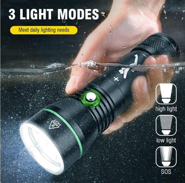 3000 Lumens Professional Diving Flashlight Scuba Diving Torch Aluminum Alloy Diving Torch Light 110M Depth Led Flashlight