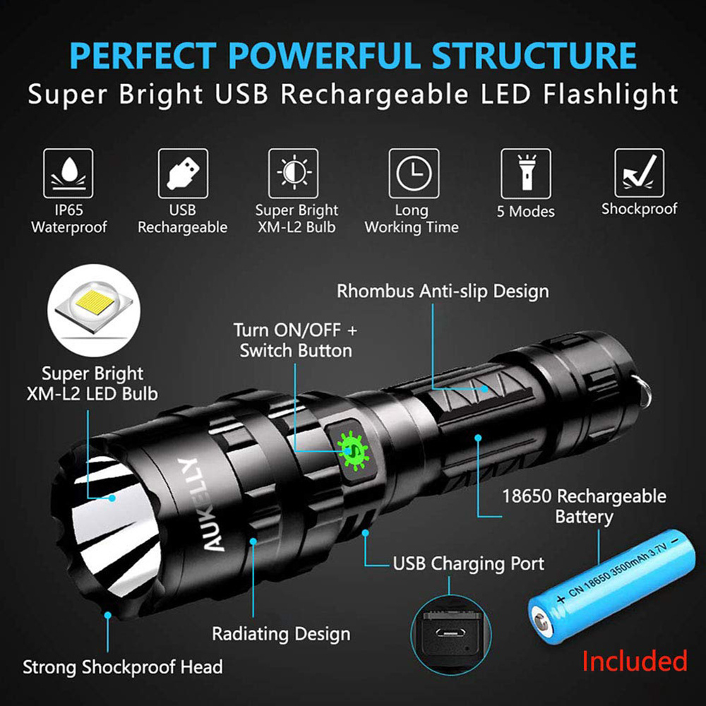 Aluminum Emergency Pocket 10w Led Manual Usb Mini High Power Style Rechargeable Tactical Super Bright Torch Flashlight