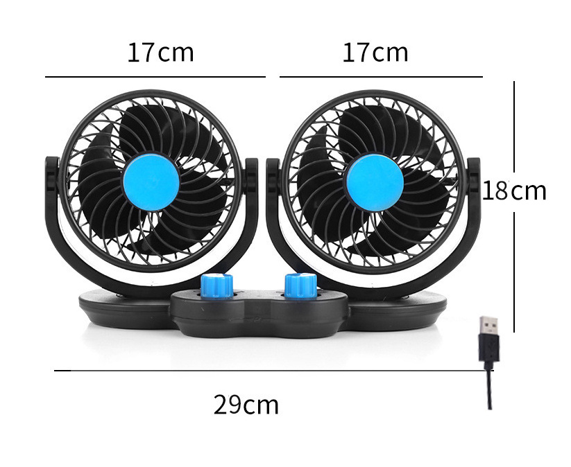 12v 24v Long Service Life 360 Degree Rotation Adjustable Strong Wind 5 inch 6 inch Double-head Car Vehicle Cooling Fan