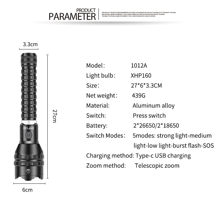 High Quality Xhp160 Usb C Tactical Flashlight 5000 Lumen Waterproof High Power Flashlight Cob Led Torch Rechargeable Led Lights