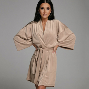 warm Crystal fleece robe velvet Wholesale Eco-Friendly Microfiber Unisex three-quarter sleeve robe Hilton Hotel Bathrobe