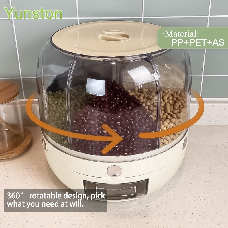 360 Degree Rotating Kitchen Plastic Rice Container Bulk Rice Grain Cereal Dry Food Storage Dispenser