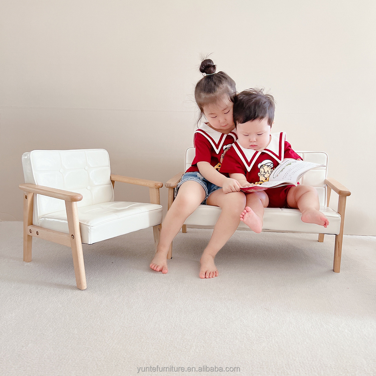 Toddler Kids Single Mini Sofa and Chair with Wooden Frame couch