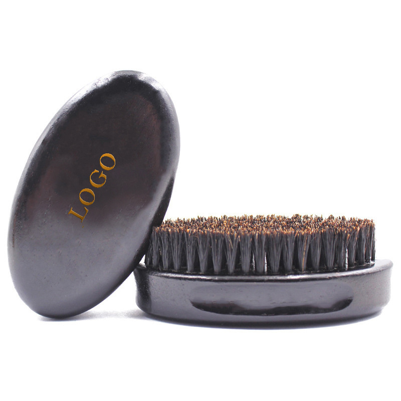 2023 Boar Bristle Soft wave brush 360 curved custom logo Wooden Black Beard Brush Vegan bristle Hair Brush for Men