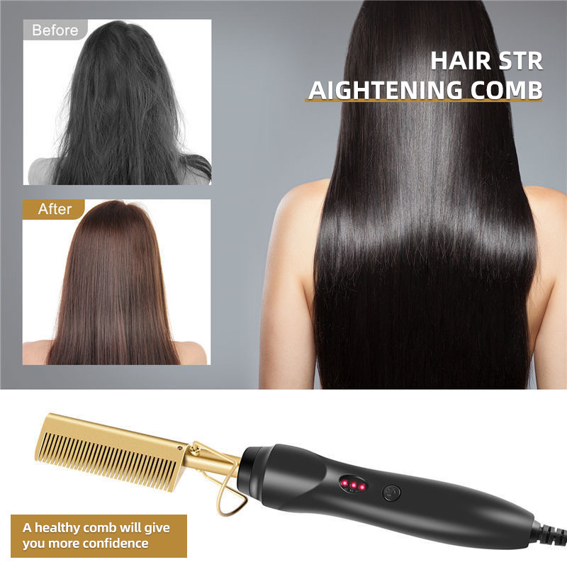 Custom Logo 450F High Heat Ceramic Press Comb Hair Straightener Pressing Electric Hot Comb 500 Degrees