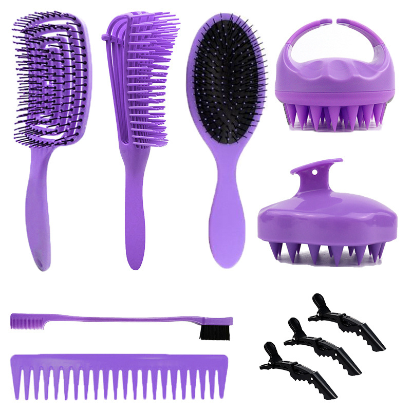 Barber Salon Hair Clips Edge Brush Hair Brush And Comb 10Pcs Set Custom Logo Scalp Massager Detangling Hair Brush For Women