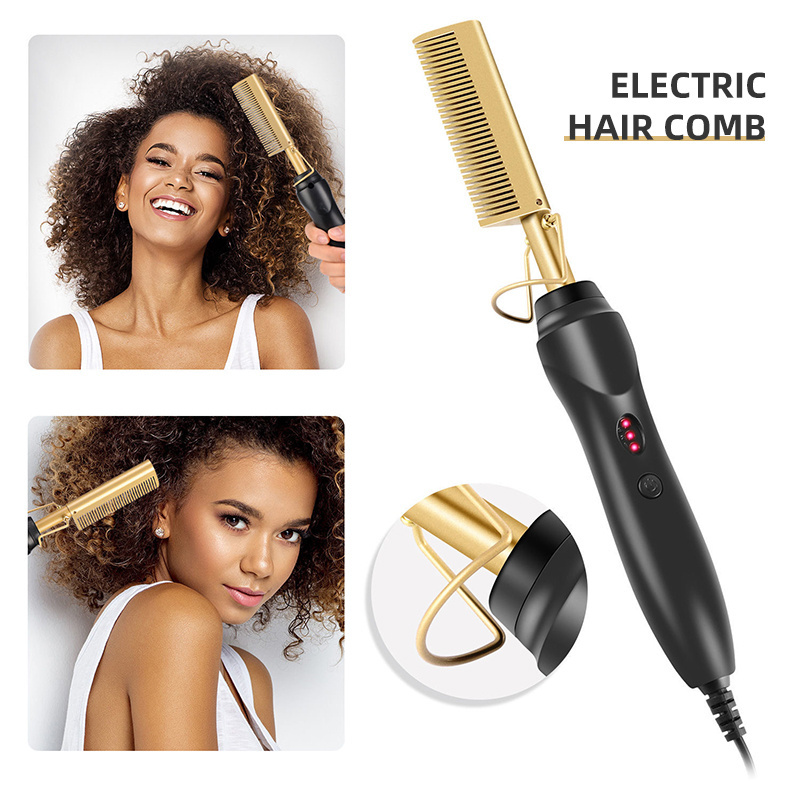 Custom Logo 450F High Heat Ceramic Press Comb Hair Straightener Pressing Electric Hot Comb 500 Degrees