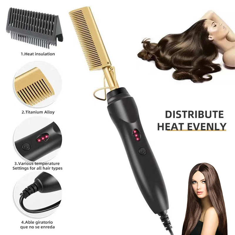 Custom Logo 450F High Heat Ceramic Press Comb Hair Straightener Pressing Electric Hot Comb 500 Degrees