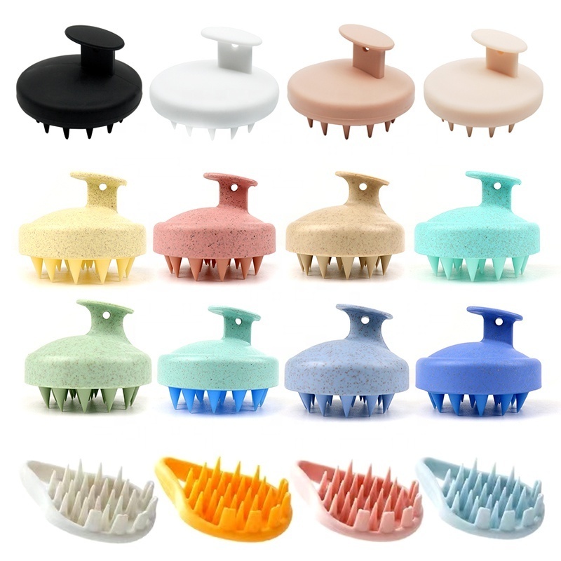 Customize Logo Wheat Straw Hair Shampoo Massage Brush Scalp Care Brush with Soft Silicone Scalp Hair brush