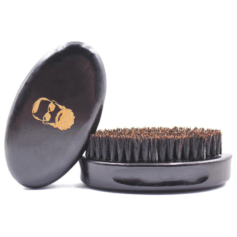 2023 Boar Bristle Soft wave brush 360 curved custom logo Wooden Black Beard Brush Vegan bristle Hair Brush for Men