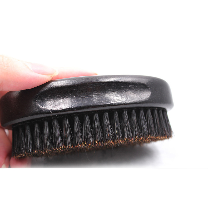 2023 Boar Bristle Soft wave brush 360 curved custom logo Wooden Black Beard Brush Vegan bristle Hair Brush for Men