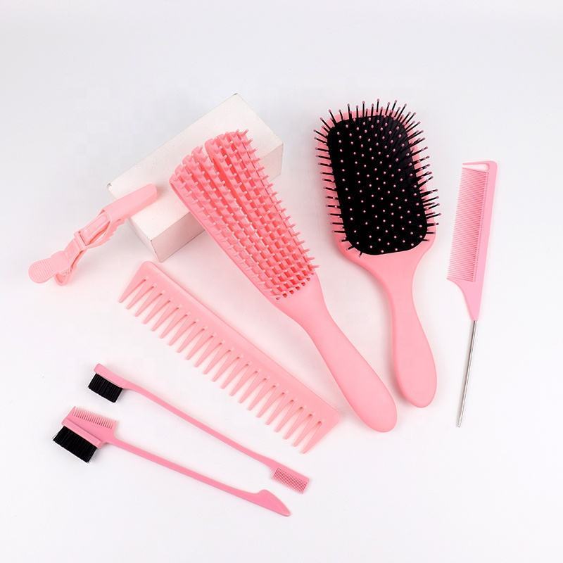 Barber Salon Hair Clips Edge Brush Hair Brush And Comb 10Pcs Set Custom Logo Scalp Massager Detangling Hair Brush For Women