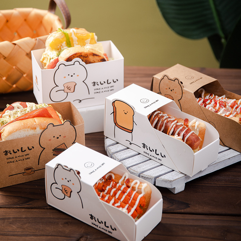 custom disposable hot dog breakfast bread lunch dessert egg drop sandwich paper packaging drawer box for food