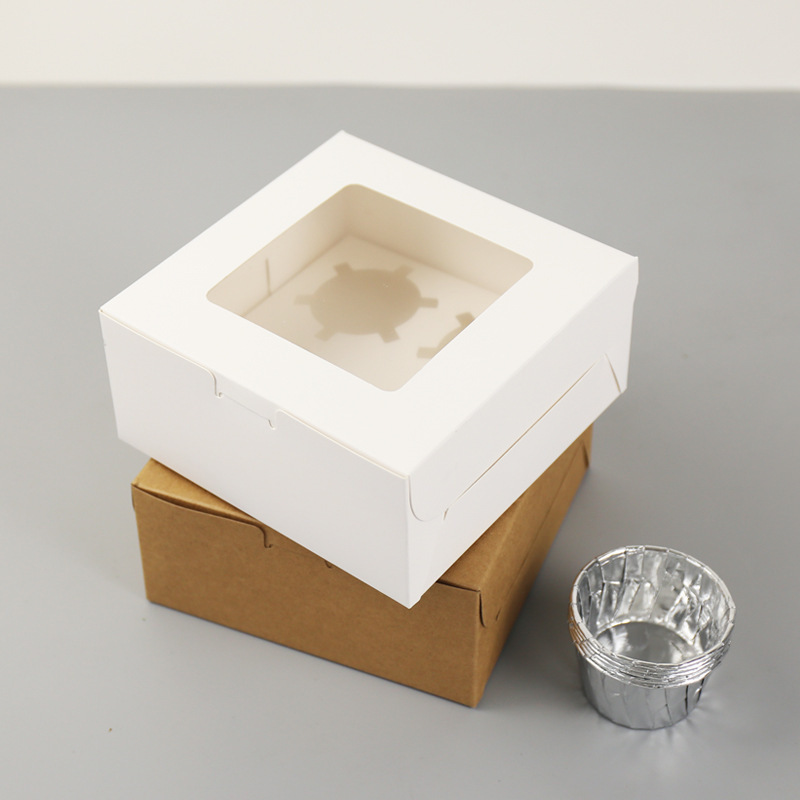 White paper box with clear window 1/2/4/6/8/12 cupcake packaging box kraft paper for muffin cake box with tray