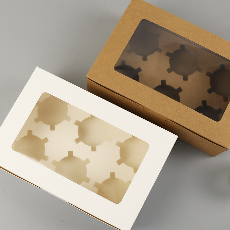 White paper box with clear window 1/2/4/6/8/12 cupcake packaging box kraft paper for muffin cake box with tray