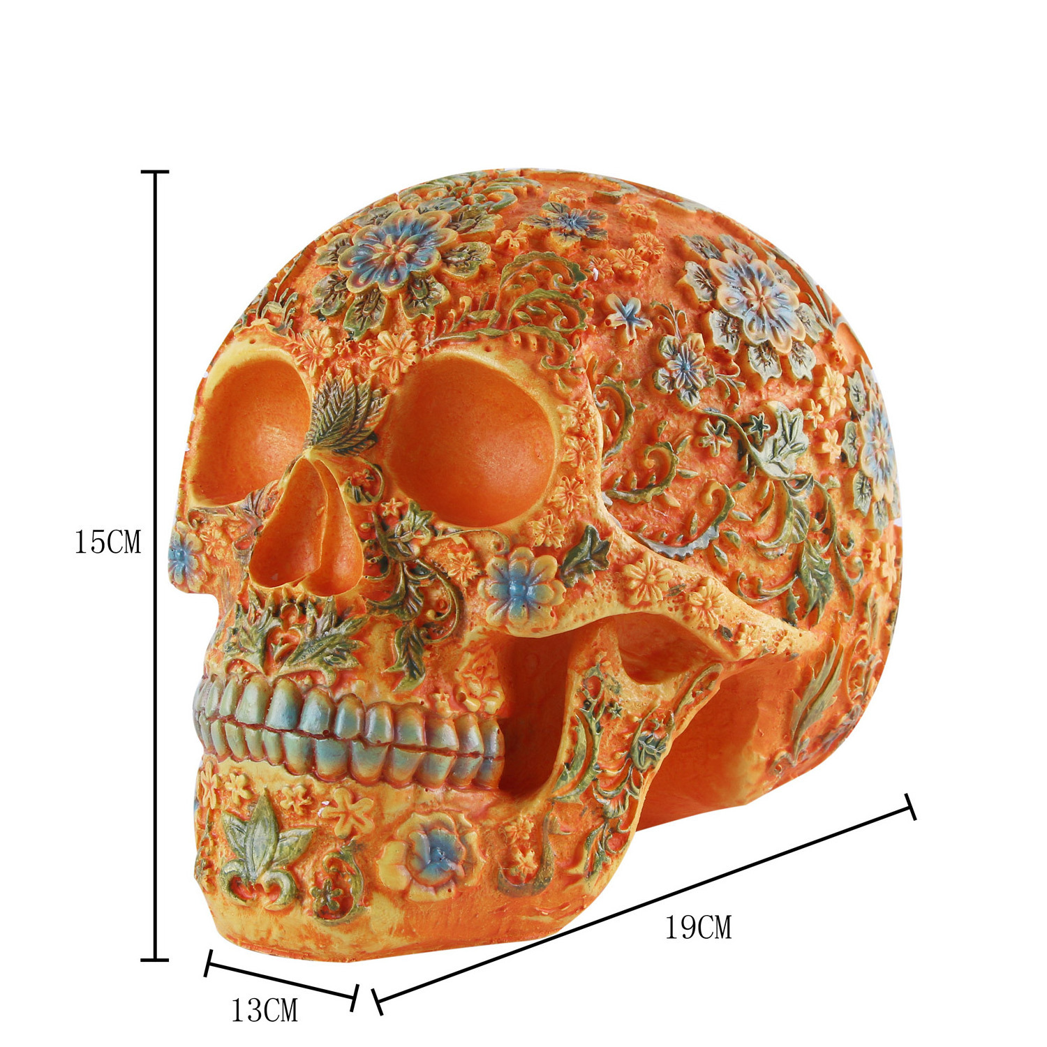 Cheap Resin Craft Skeleton Bone Painted Floral Skulls For Medical Model  For Halloween Gift Home Decor