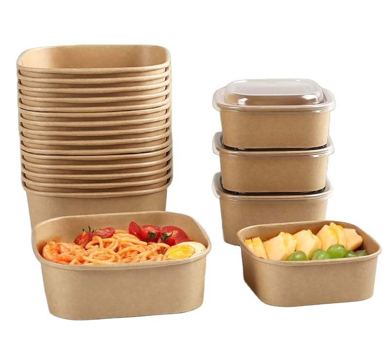 Disposable custom meal snack lunch containers take out to go boxes packaging  13*13*6cm paper kraft food box with clear lid