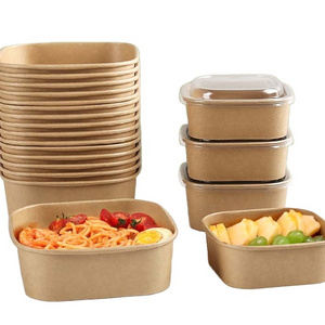 Disposable custom meal snack lunch containers take out to go boxes packaging  13*13*6cm paper kraft food box with clear lid