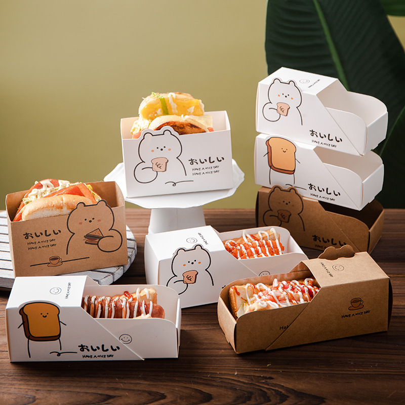 custom disposable hot dog breakfast bread lunch dessert egg drop sandwich paper packaging drawer box for food