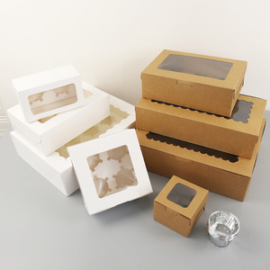 White paper box with clear window 1/2/4/6/8/12 cupcake packaging box kraft paper for muffin cake box with tray