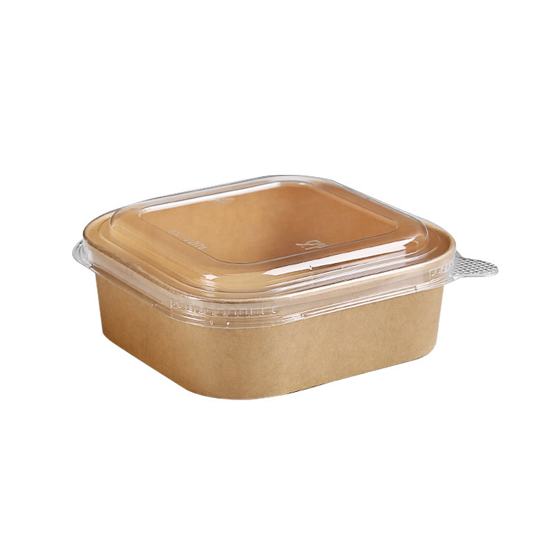 Disposable custom meal snack lunch containers take out to go boxes packaging  13*13*6cm paper kraft food box with clear lid