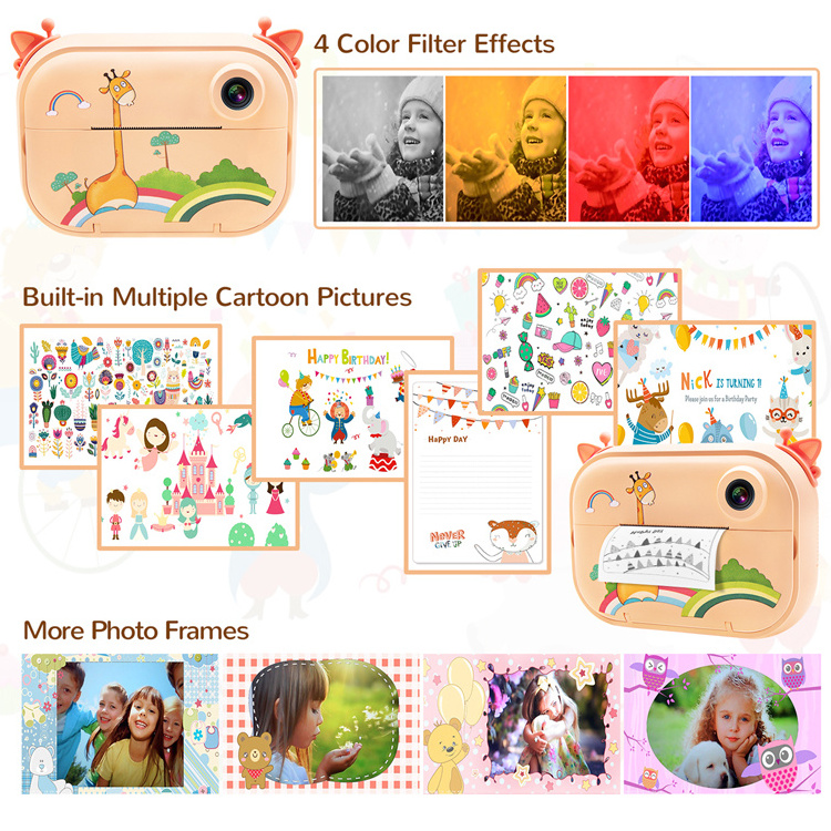 300Dpi Thermosensitive Paper Camera Instant Colour Print Kids Kids Instant Print Camera Rotatable Instant Photo Sticker Camera