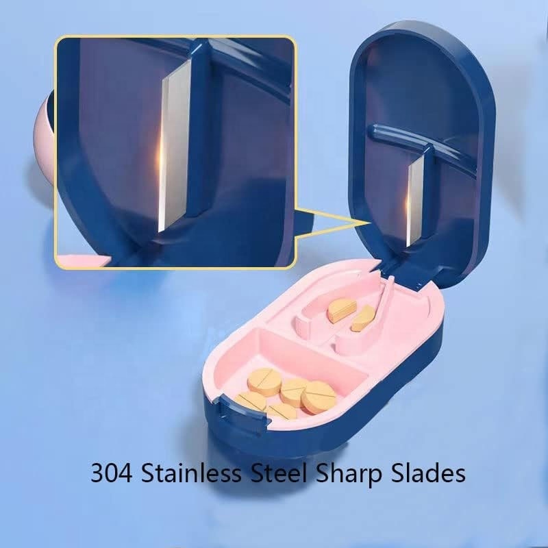 Pill Cutter Splitter for Small or Large Pills,Stainless Steel Blade,Bottom Medicine Storage Box