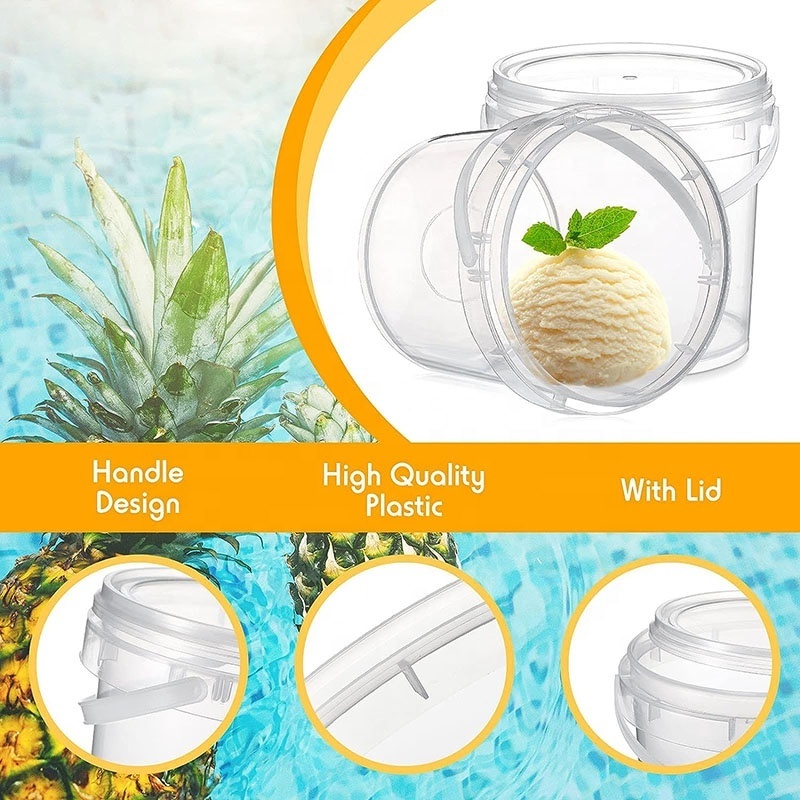 Reusable Ice Cream Freezer Storage Containers Custom Plastic 2L Ice Cream Bucket with Lids Transparent Tub for  Ice-Cream