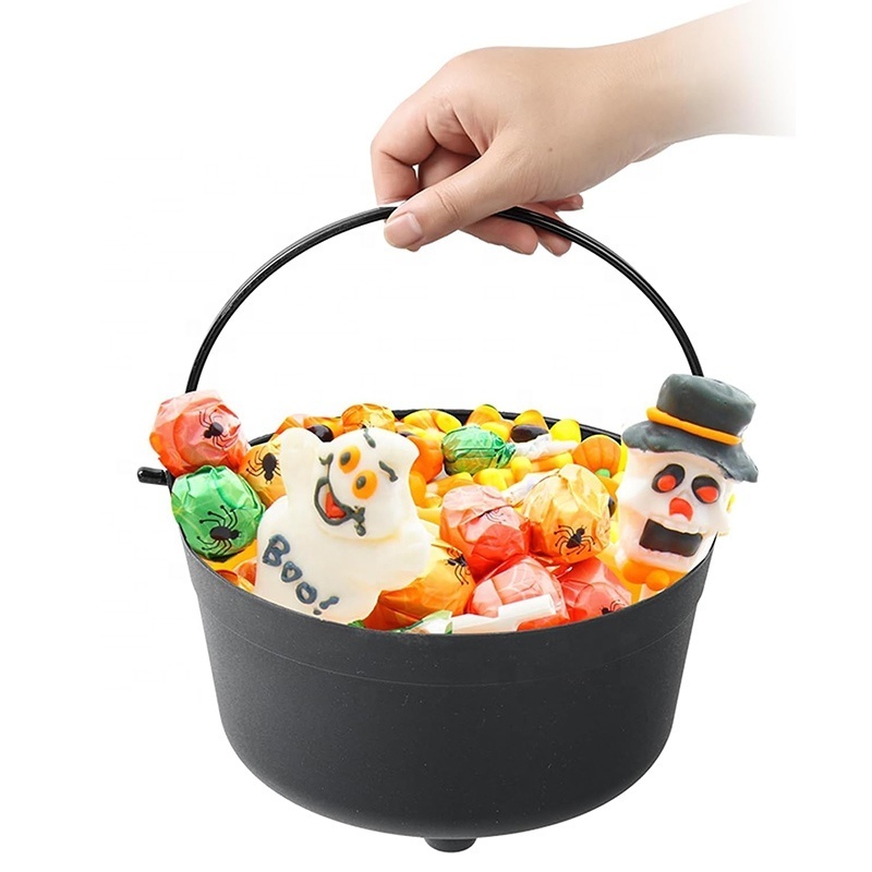 Halloween Black Cauldron Trick or Treat Candy Buckets Jumbo Plastic Candy Basket Bowl Holder with Handle