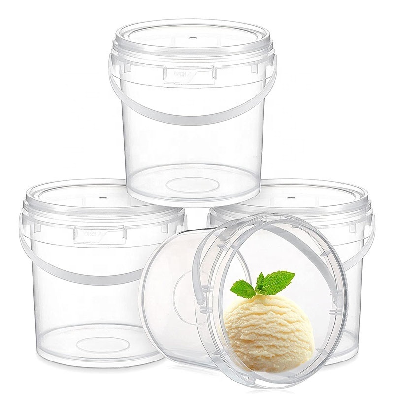 Reusable Ice Cream Freezer Storage Containers Custom Plastic 2L Ice Cream Bucket with Lids Transparent Tub for  Ice-Cream