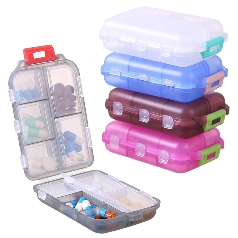 Small Travel Pill Organizer 10 Grid  Pocket Pharmacy, Med Wallet Handy Pill Holder Box Portable Medicine Container Case