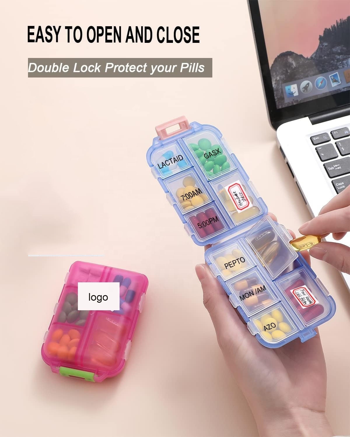 Small Travel Pill Organizer 10 Grid  Pocket Pharmacy, Med Wallet Handy Pill Holder Box Portable Medicine Container Case