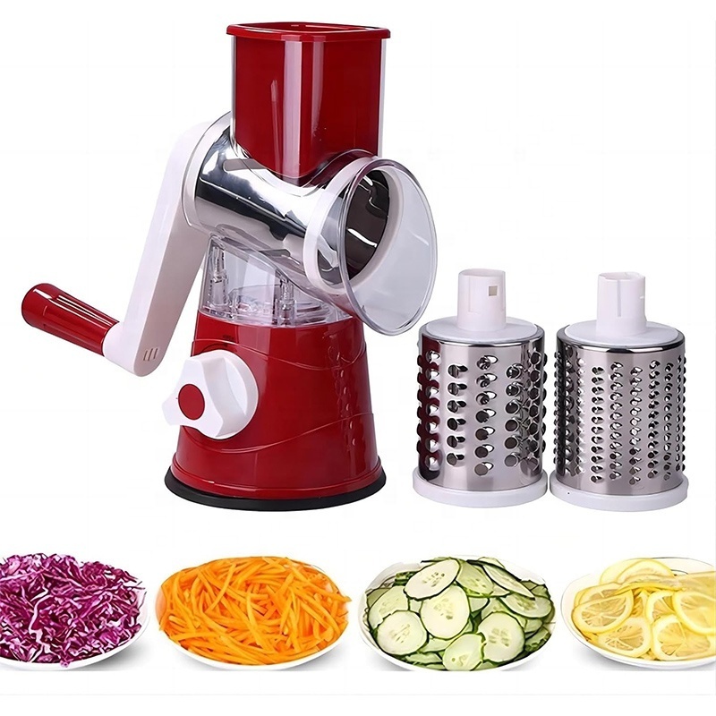 Fast Cutting Cheese Shredder Vegetable Slicer Rotary Cheese Grater for Kitchen with 3 Drum Blades for Vegetables and Nuts