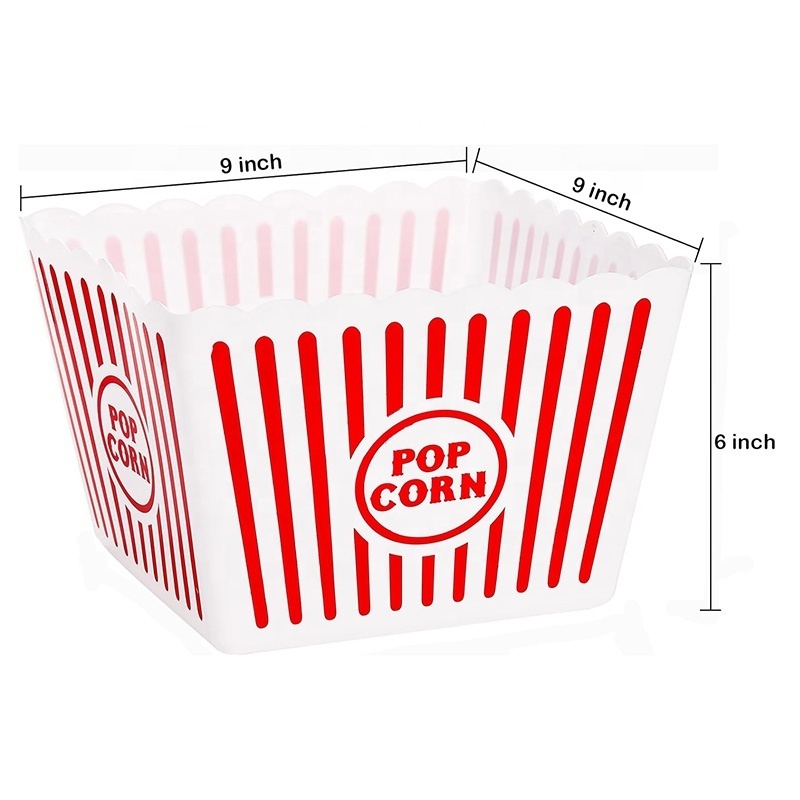 Custom Logo Square Popcorn Boxes BPA Free Plastic Open-Top Tub Large Reusable Popcorn Bucket Tub