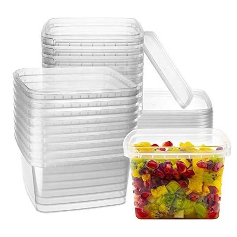 Tamper-Proof BPA-Free Food Storage Containers Stackable Plastic Drinking Buckets 16-oz Square Clear Deli Containers with Lids