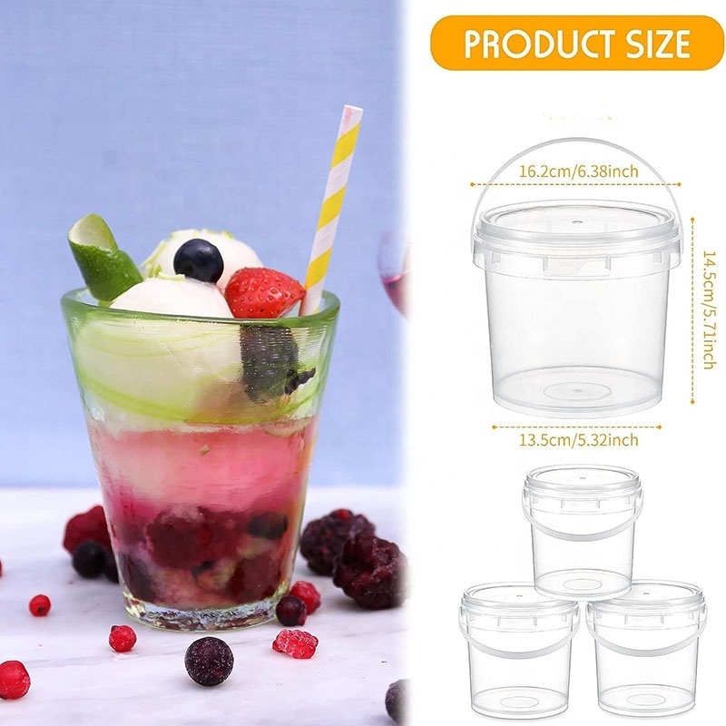 Reusable Ice Cream Freezer Storage Containers Custom Plastic 2L Ice Cream Bucket with Lids Transparent Tub for  Ice-Cream