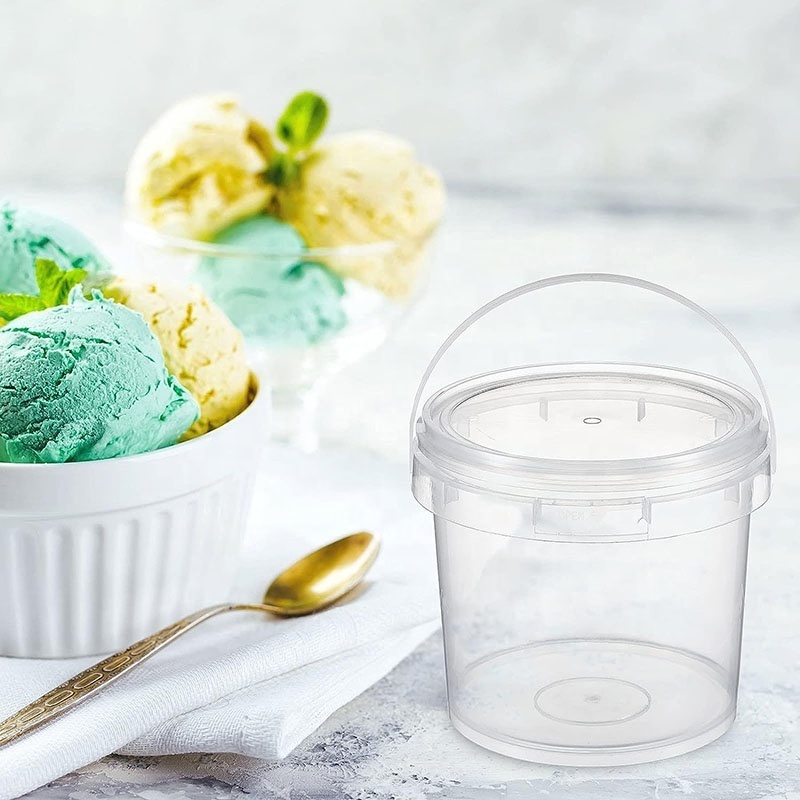 Reusable Ice Cream Freezer Storage Containers Custom Plastic 2L Ice Cream Bucket with Lids Transparent Tub for  Ice-Cream